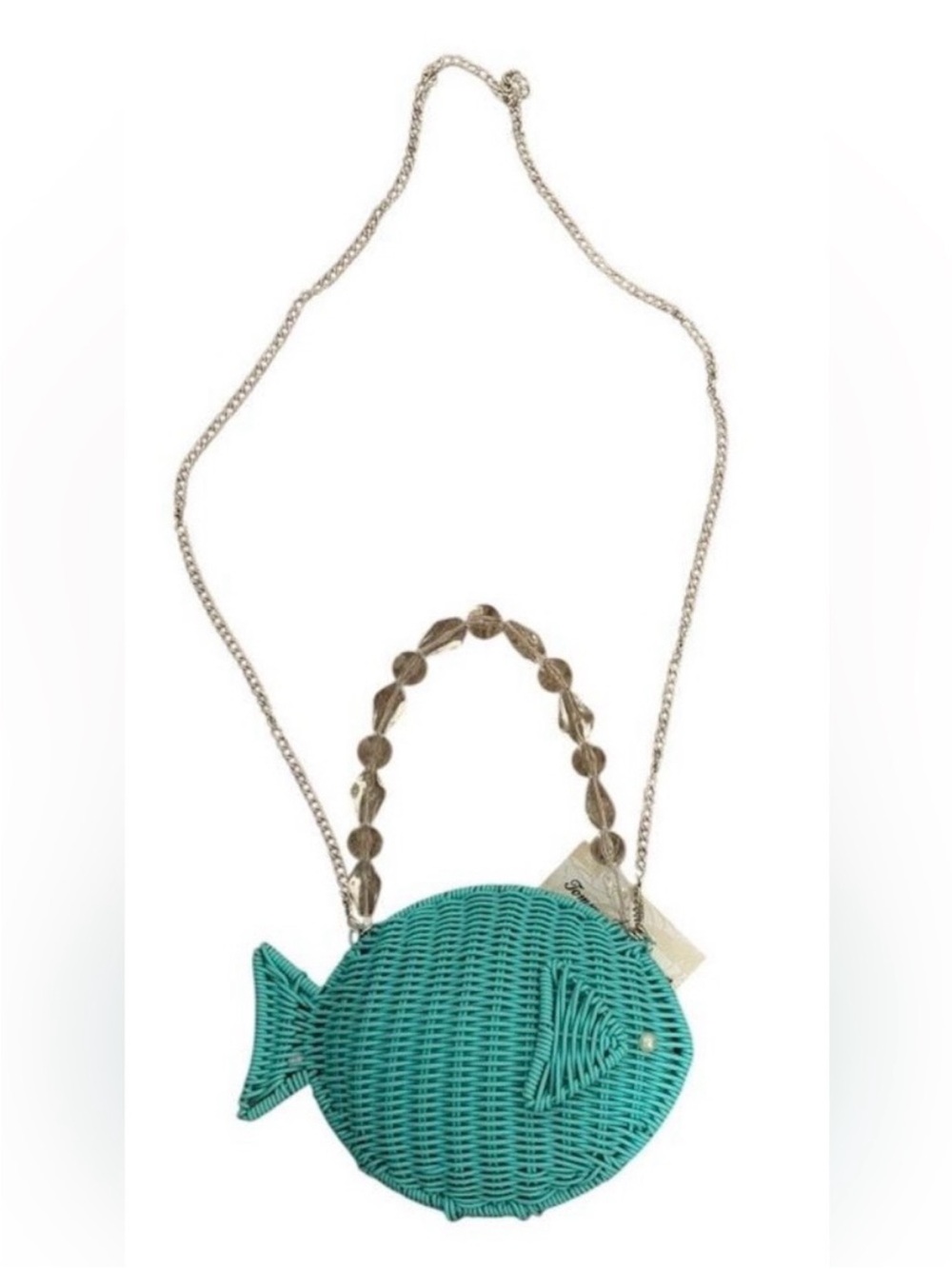 NWT Tommy Bahama Teal Woven Wicker Fish Crossbody / Shoulder Bag